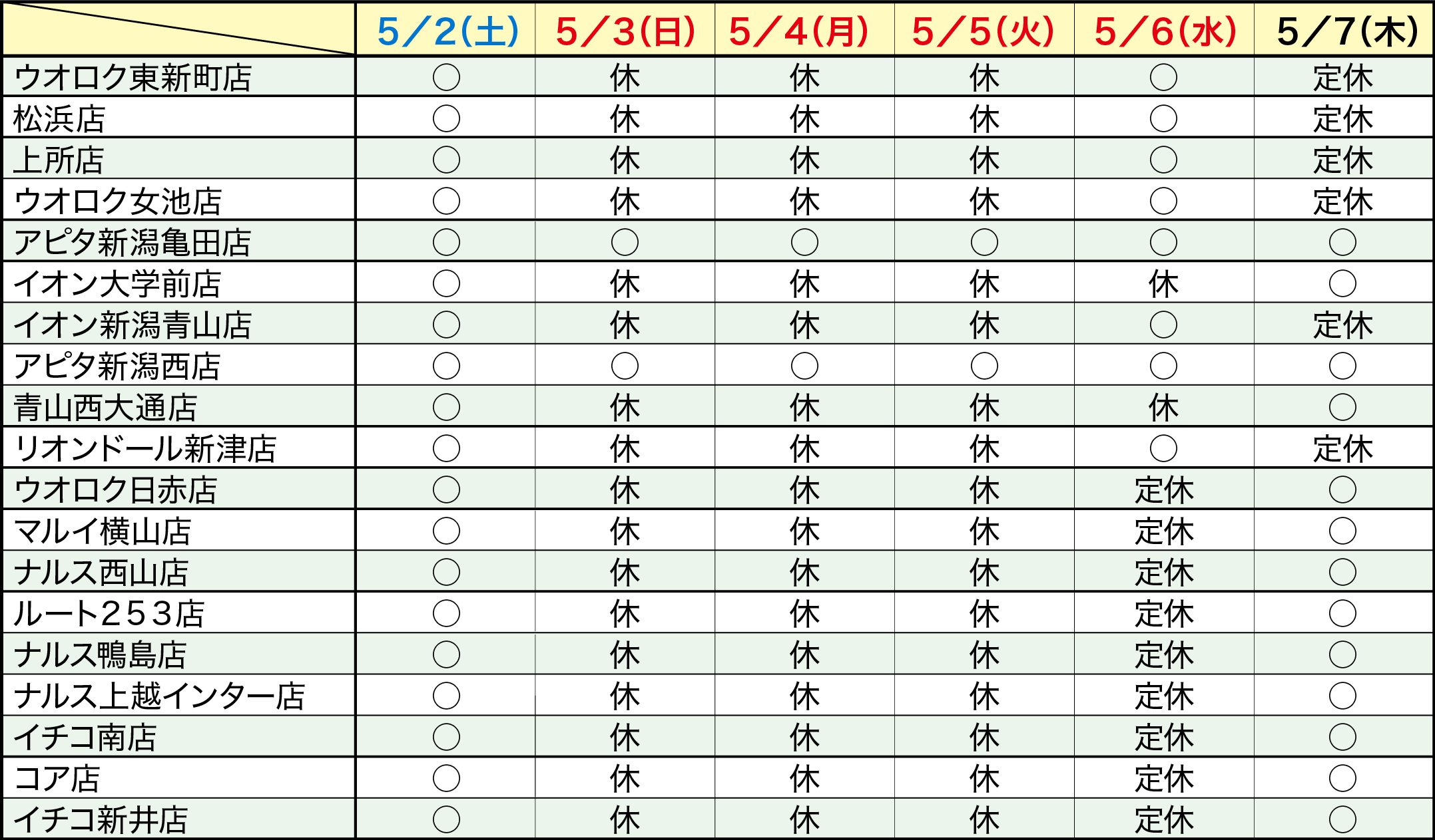 ゴールデンウィーク休業のお知らせ